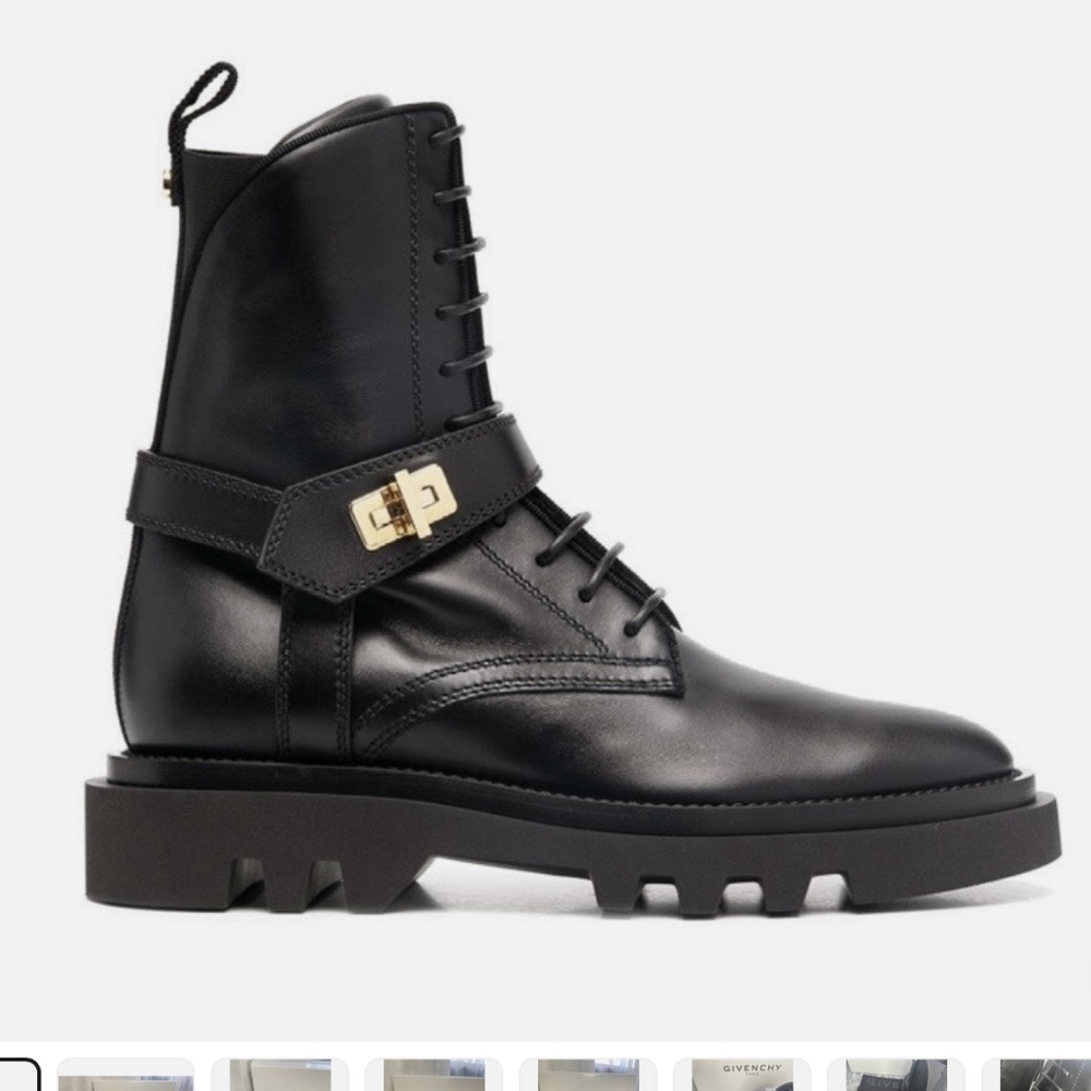 100 Auth Givenchy Black Leather Chain Strap Chelsea BOOTIES  Sz 37,5